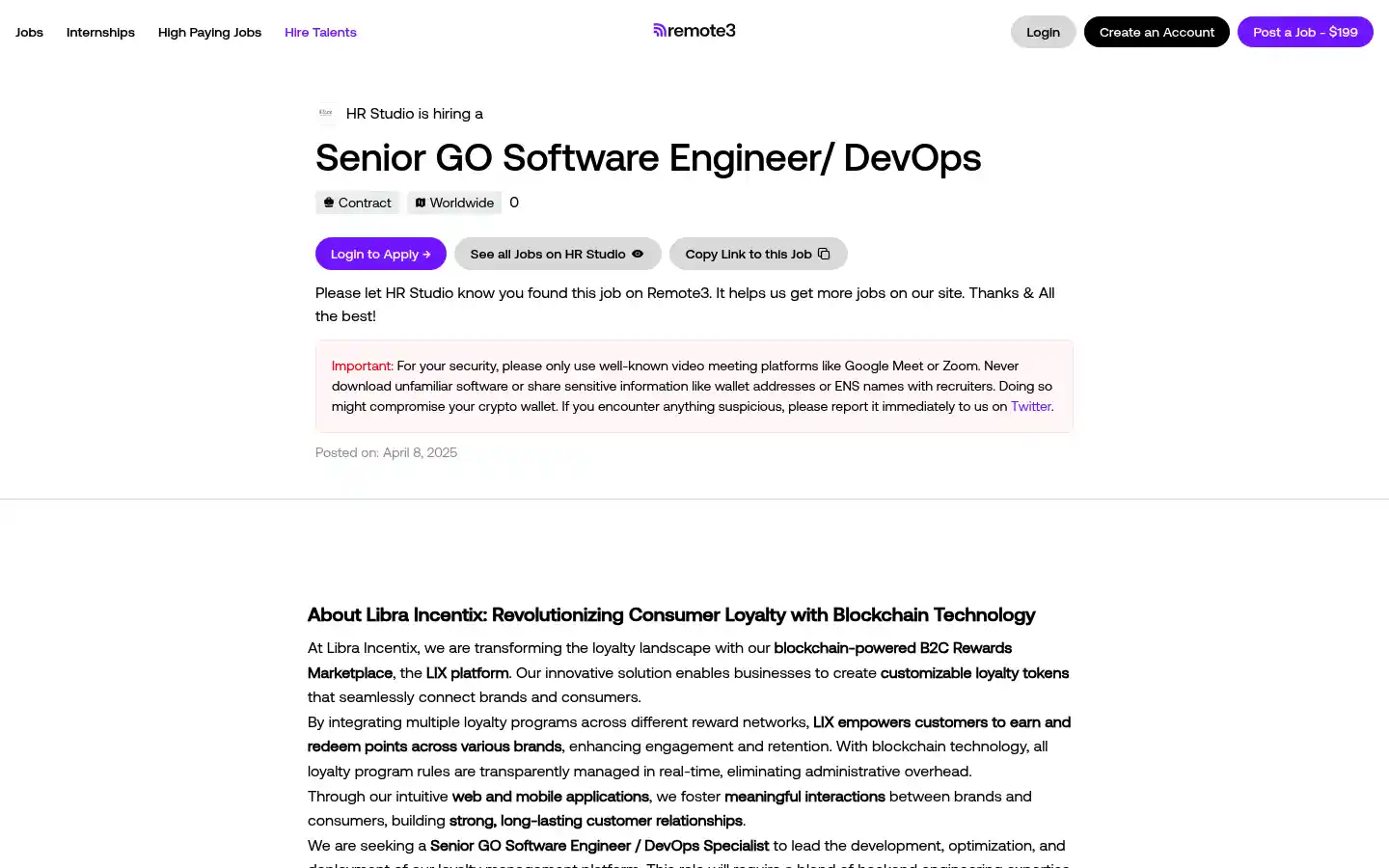 Senior GO Software Engineer/ DevOps at HR Studio - Remote3