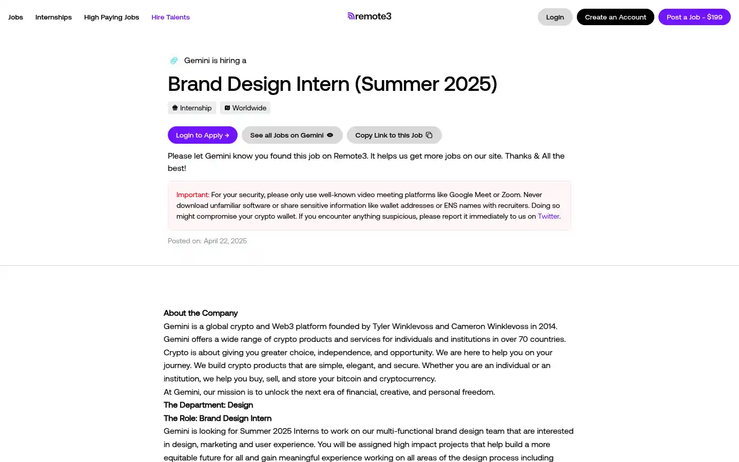 Brand Design Intern (Summer 2025) at Gemini - Remote3